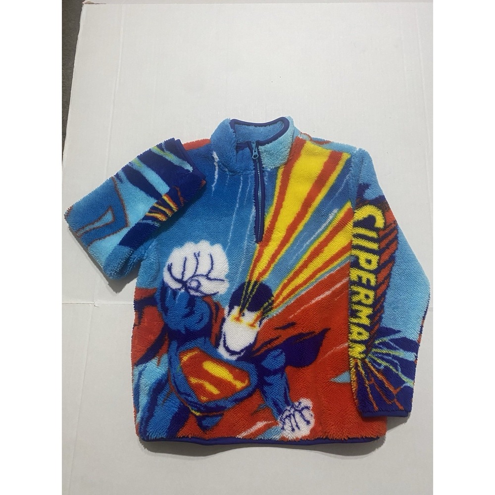 DC Comics Superman Boy's Sherpa Fleece Quarter Zip Pullover Blue M (8) NWOT
